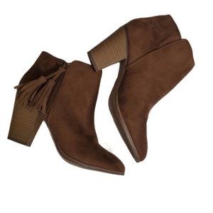 Merona Brown Faux Suede Tassle Ankle Bootie 6.5